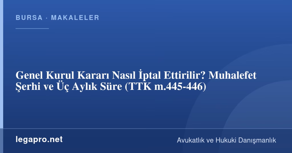 Genel Kurul Kararı Nasıl İptal Ettirilir? Muhalefet Şerhi ve Üç Aylık Süre (TTK m.445-446)