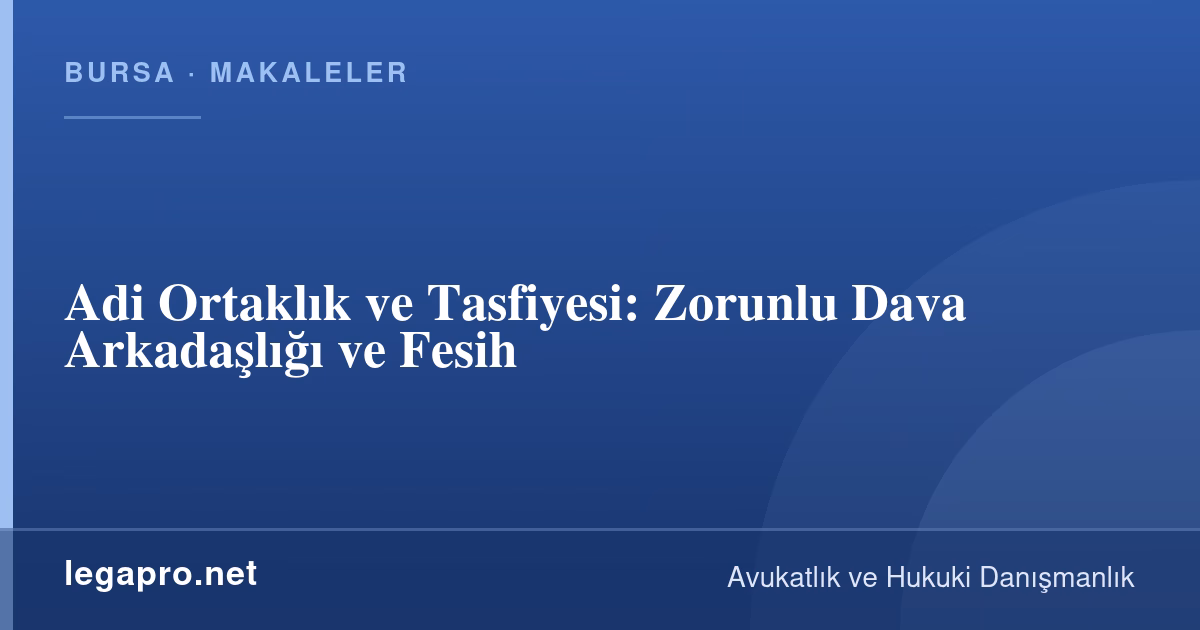 Adi Ortaklık ve Tasfiyesi: Zorunlu Dava Arkadaşlığı ve Fesih