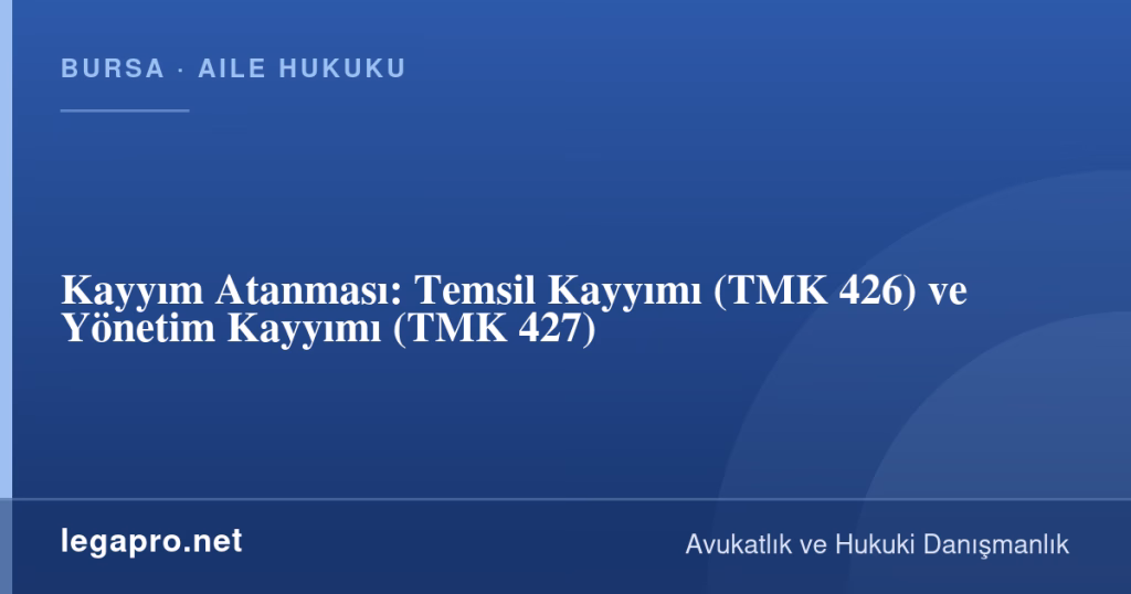 Kayyım Atanması: Temsil Kayyımı (TMK 426) ve Yönetim Kayyımı (TMK 427) 1 legapro kapak 16030 LegaPro Hukuk Kayyım Atanması: Temsil Kayyımı (TMK 426) ve Yönetim Kayyımı (TMK 427)