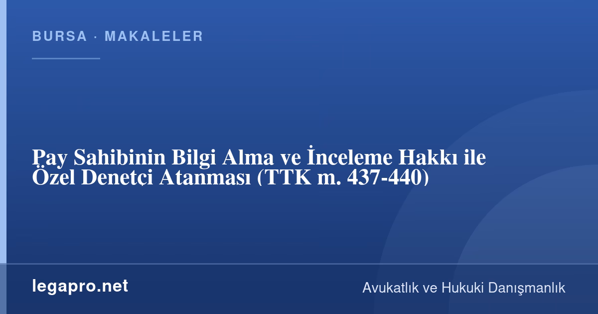 Pay Sahibinin Bilgi Alma ve İnceleme Hakkı ile Özel Denetçi Atanması (TTK m. 437-440)