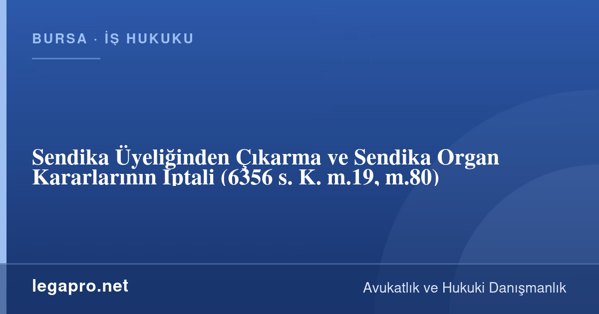 Sendika Üyeliğinden Çıkarma ve Sendika Organ Kararlarının İptali (6356 s. K. m.19, m.80)