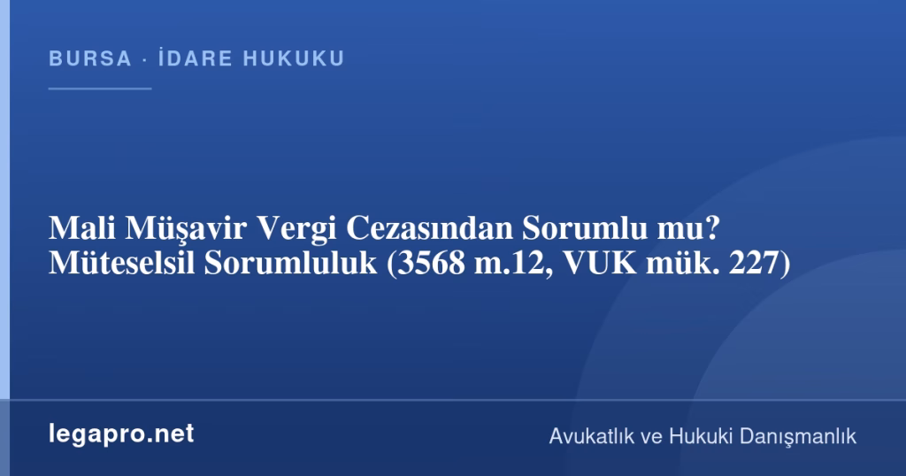Mali Müşavir Vergi Cezasından Sorumlu mu? Müteselsil Sorumluluk (3568 m.12, VUK mük. 227)